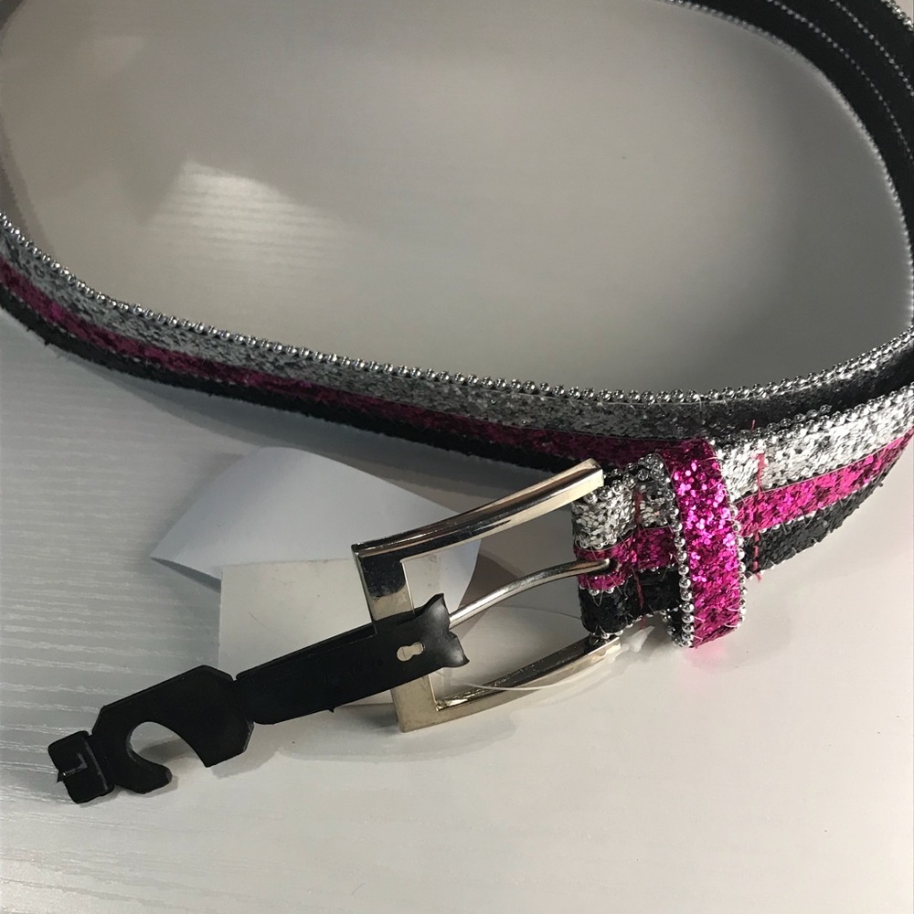 NWT. Large Pink Silver & Black Glitter Belt